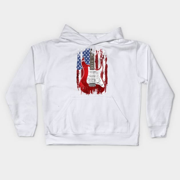 Electric Guitar American Flag Patriotic Guitarist Gift Kids Hoodie by Marang